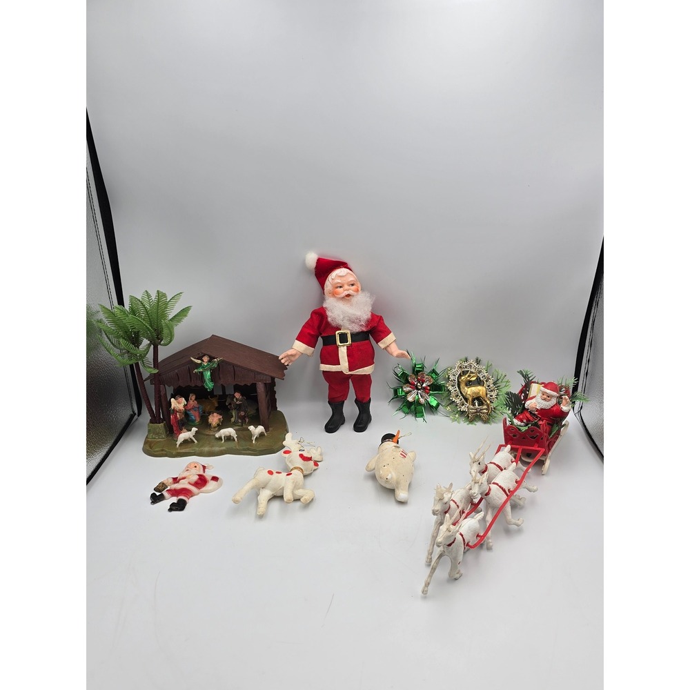 Vintage Christmas Decor Lot Mixed‎ OS Multicolor Nativity Santa Reindeer